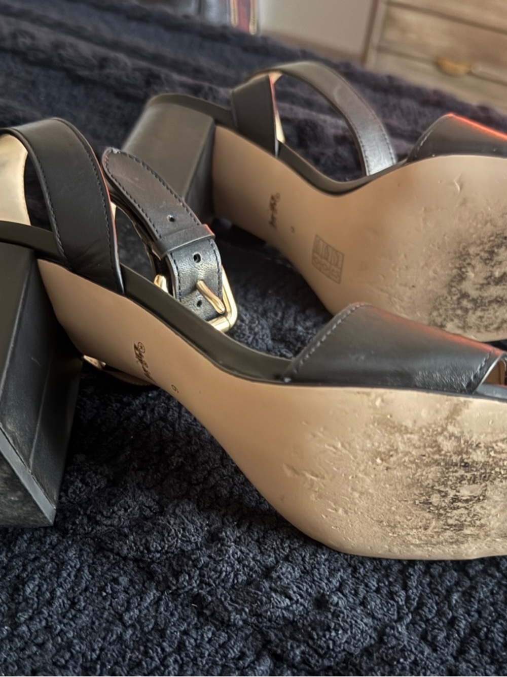 Coach Black Block Heel Sandals with Gold Buckle - Picture 5 of 6